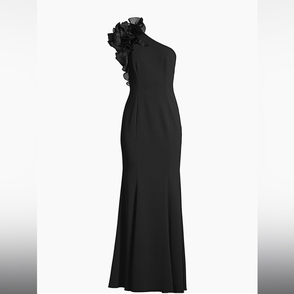 AIDAN MATTOX Organza Ruffle One Shoulder Gown